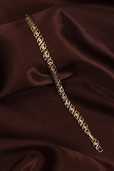 Süspüs Accessories 14k Xuping Gold Renk Zirkon Taşlı Dalga Modeli Bileklik 17...