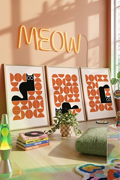 STARYUNA Πίνακας Pinterest με γάτα, Σετ τριών πινάκων με γεωμετρική φιγούρα γ...