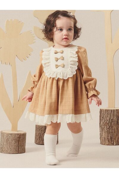 Cherrys Bebek Baby Girl Bohemian Style Long Sleeve Lace Cotton Dress