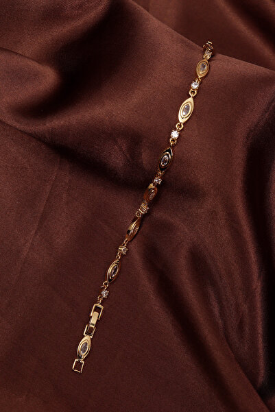 Süspüs Accessories 14k Xuping Gold Renk Zirkon Taşlı Badem Modeli Bileklik 17...