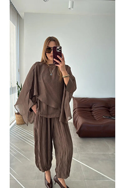 manana fashion Σετ δύο τεμαχίων με μπλούζα και παντελόνι από λυοσέλ σε στυλ ι...