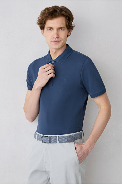 Kiğılı Non-Curling Polo Collar Slim Fit Slim-Fit Cotton T-Shirt with Ribbed D...