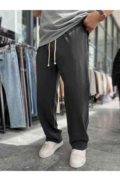 BYBASICMAN Pantaloni de trening negri, lavabili, cu două fire, model larg TW-...