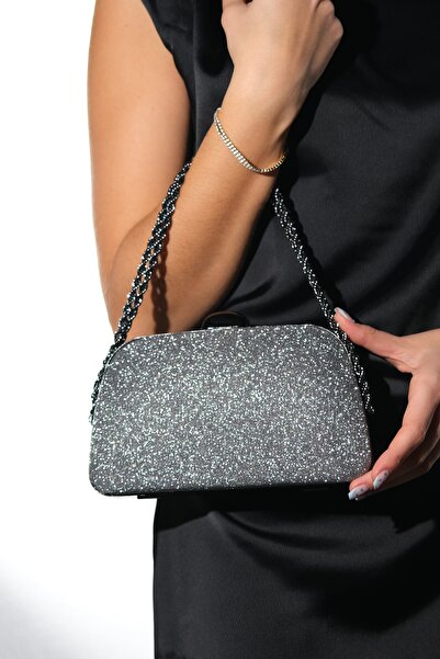LuviShoes Γυναικεία βραδινή τσάντα φορέματος YVETTE Platinum Glitter