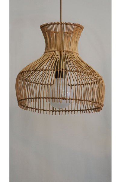 rattam Eclipse Doğal Rattan Sarkıt Avize - 35x30cm Tel İskeletli El Örgüsü - Modern ve Estetik Aydınlatma