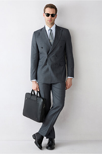 Kiğılı 8 Drop Muscle Fit Long Athletic Cut Pointed Collar Wool Double-Breaste...