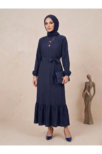 ECEYLÜL MODA Women's Black Wrinkled Textured Stretchy Maxi Length Ruffled Hij...