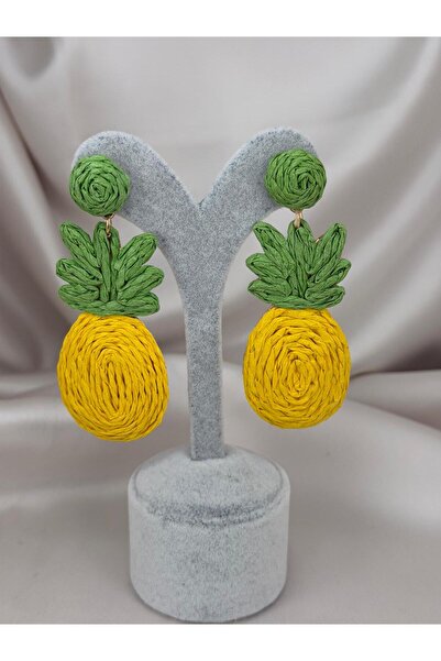 ZS Aksesuar Tropical Pineapple Earrings Zr Model – Yellow Straw Design Summer...