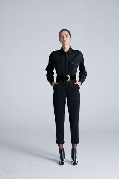 amille Jeanish Scuba Jumpsuit - Ön Cepleri Pul İşlemeli Scuba Tulum