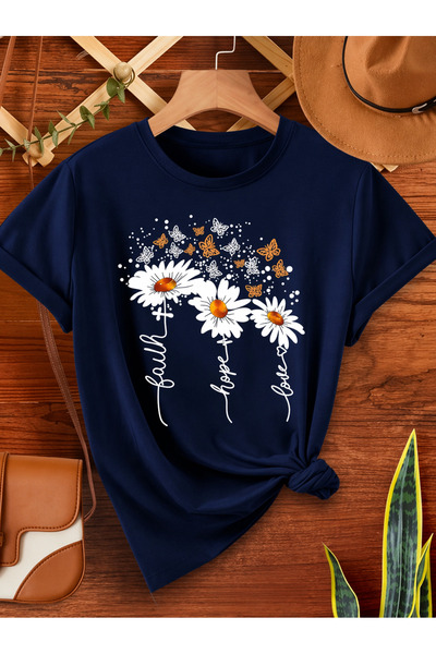 EYAX MODA 3 PAPATYA BASKILI OVERSIZE TİŞÖRT / T-SHIRT
