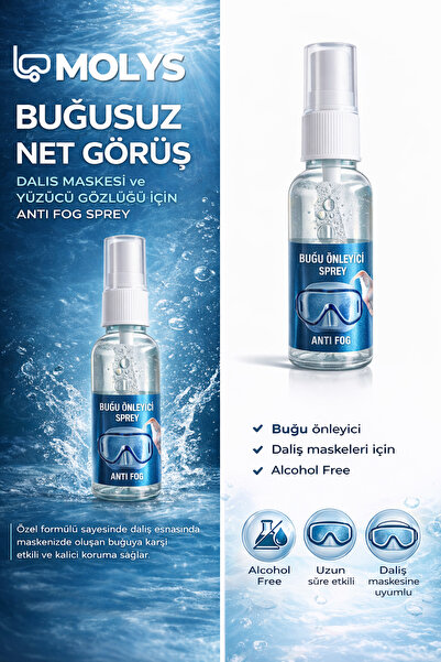 MOLYS Anti Fog Sprey - Dalış Maskesi ve Yüzücü Gözlüğü Buğu Önleyici - Alcoho...