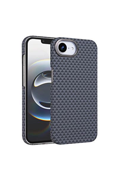 UnDePlus Apple iPhone 16E / 17E Kılıf Kevlar Desenli Karbon M-Safe Magnetik Ş...