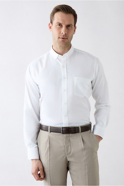 Kiğılı Long Sleeve Regular Fit Buttoned Collar Embroidered Pocket Cotton Shirt