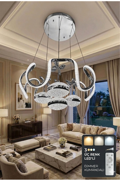 Akgül Asel Kumandalı 4 Modern Top Krom avize