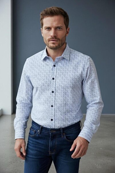 Sarar قميص Interview Sosa مصنوع من القطن بنسبة 100% بنمط منقوش صغير باللونين ...