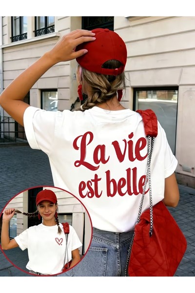 puolikuu Μπλουζάκι Unisex άνετης εφαρμογής Tshrit la vie με στάμπα καρδιάς