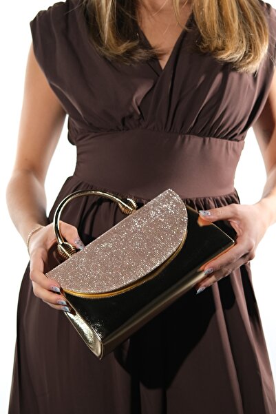 LuviShoes Γυναικεία βραδινή τσάντα φορέματος GISELLA με χρυσές ρίγες