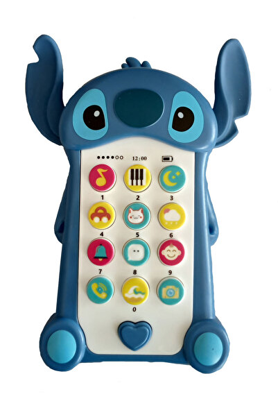 CT-TOYS Stitch Mavi renk Fonksiyonel Sesli Müzikli Oyuncak Telefon 15 cm == P...