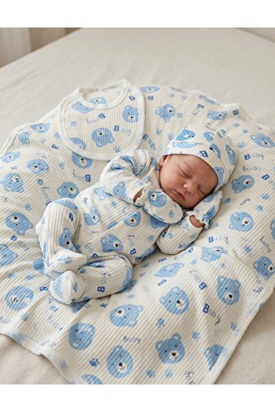 MiniKids Σετ 5 τεμαχίων  "Μωρό Αρκουδάκι ", λευκό-μπλε