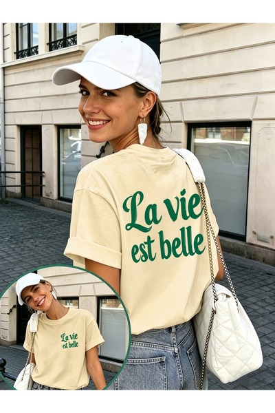 puolikuu تيشيرت مريح للجنسين مطبوع عليه نص la vie