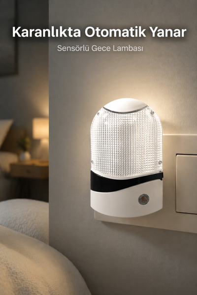 Edison Işık Sensörlü Gece Lambası Priz Tipi Otomatik Yanan Led Gece Lambası B...