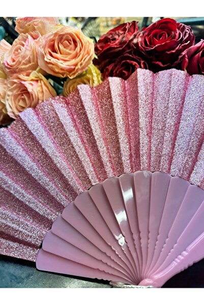 baytoptan Plastik Yelpaze Simli Pembe
