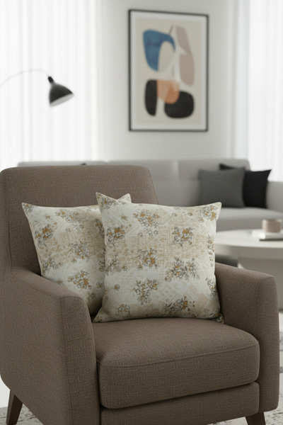 Senpai Chevron Bohemian Decorative Punch Pillow Cushion Cover 2 Pieces |   45X45 Modern Floral Beige