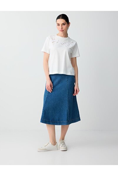 Jimmy Key Σκούρο Μπλε Ινδιγκό 100% Βαμβακερή Φούστα Μίντι Τζιν με Άνετη Γραμμ...