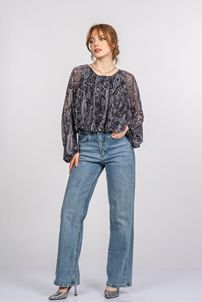 MissVina Μπλούζα σιφόν με στρογγυλή λαιμόκοψη και ελαστική μέση 70060