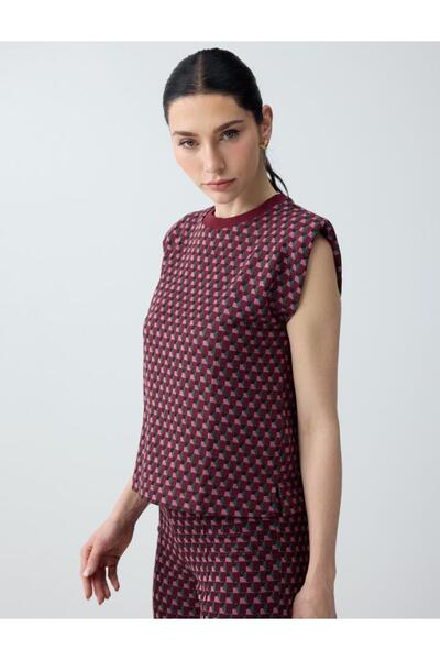 Jimmy Key Μπλουζάκι με γεωμετρικό σχέδιο σε χρώμα μπορντό, με λαιμόκοψη ποδηλ...