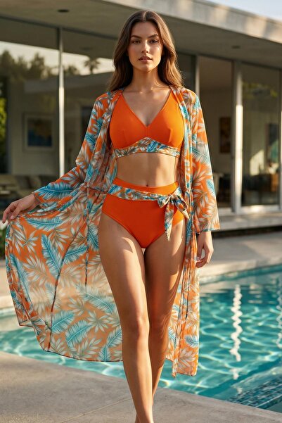 SAILOR moda Καφτάν Παρεολου Σετ μπικίνι με ψηλή μέση