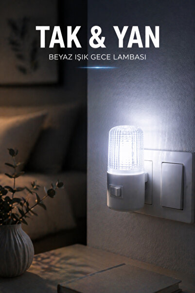 Edison Priz Tipi Beyaz Işık Gece Lambası Anahtarlı Mini LED Lamba Tak Çalıştı...