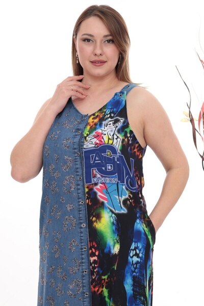 JERFİ KADIN TAŞ BASKI ASKILI TWO-PATCH TULUM-ELBİSE