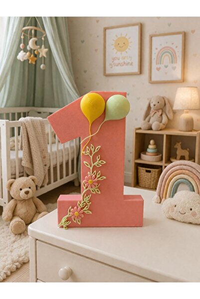 Bebek Odası Dekoratif 1 Yaş– Balon ve Papatya Figürlü 3D Tasarım