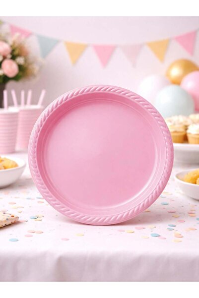Parti Adresi Plastik Tabak Doğum Günü Parti Tabağı Pembe 21 cm 25'li