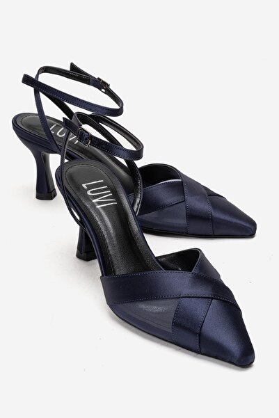 LuviShoes ESTELA Γυναικεία παπούτσια με τακούνι σε μπλε ναυτικό σατέν με λεπτ...