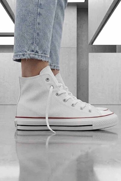 rekorsport Unisex Λευκά Υφασμάτινα Παπούτσια Sneaker με Ψηλό Κορδόνι στον Αστ...