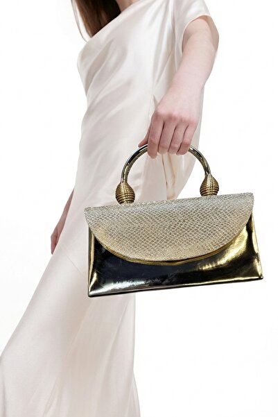 LuviShoes Γυναικεία βραδινή τσάντα φορέματος GISELLA με χρυσό λουστρίνι και σ...