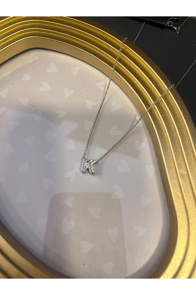gozdeasutayaccessory Letter K Stone Silver Steel Necklace Minimal