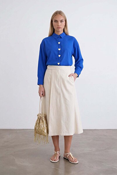 Trend Alaçatı Stili Γυναικείο πουκάμισο Saks Oversize από ποπλίνα με κουμπιά ...