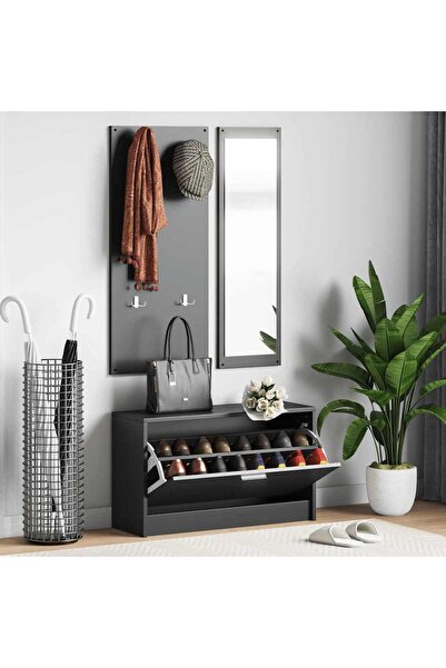 vidaxl Σετ Παπουτσοθήκη 3 σε 1 Μαύρο από Επεξεργασμένο Ξύλο