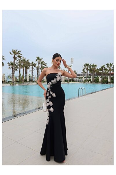 ESRAHELVACI Συλλογή EH Βραδινό Φόρεμα Ψαράκι με Απλικέ Λουλούδια