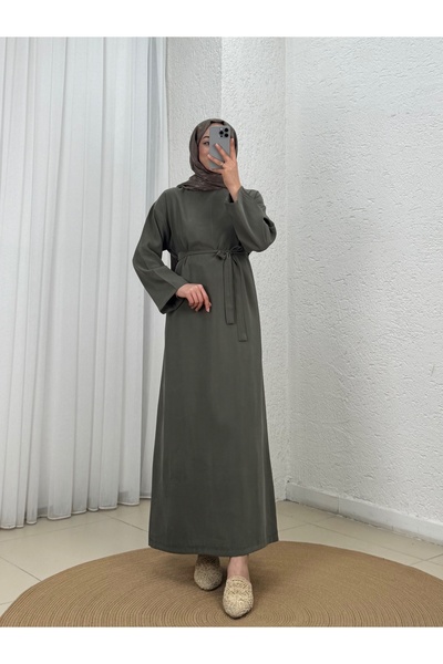 MİHRA STORE Φόρεμα Armira με ίσια γραμμή και ζώνη - EK656 Χακί
