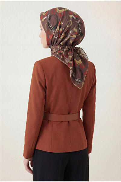 Silk Home Φουλάρι από βαμβακερό μείγμα καφέ αφηρημένο γεωμετρικό σχέδιο με απ...