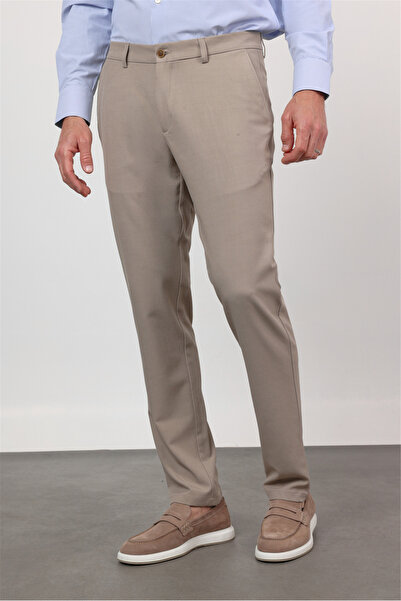 İmza Ανοιχτό Μπεζ Παντελόνι Chino με Πλαϊνή Τσέπη, Άνετη Εφαρμογή και Ελαστικ...