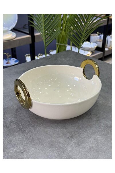 Doğudeko Archer Lux Round Deep Gold Presentation Plate with Handle