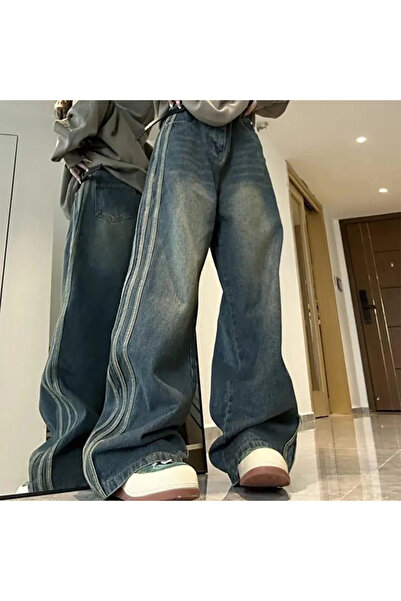 BALİNA Mavi Vintage Three Lines Baggy Kot Pantolon