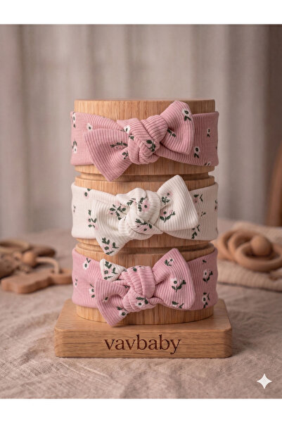 VaVbaby Kız Bebek 3’lü Ribana Fiyonklu Bandana Seti - Pembe