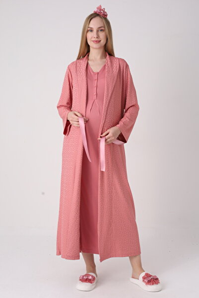 ERDENİZ TEKSTİL Jacquard Patterned Maternity Nightgown Set - Maternity Set wi...