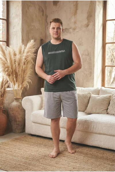 Trendingsize 100% Cotton Sleeveless Pocketed Plus Size Men's Shorts Pajama Set